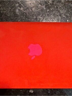 Apple MacBook  with Case and charger - Bright Red with Pink Apple Logo